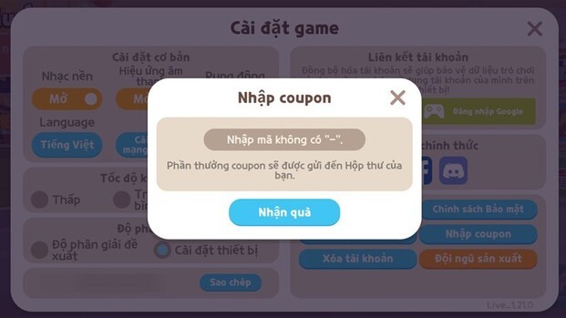 Bạn có thể nhập Code  Play Together trực tiếp từ game