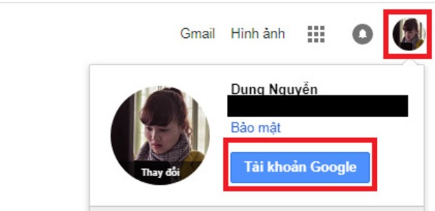 Chọn “Tài khoản Google” để vào bảng các tùy chọn