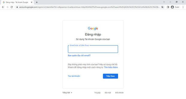 cách lấy lại mật khẩu Gmail: Truy cập trang đăng nhập của Google
