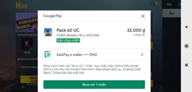 Chọn phương thức thanh toán và chợn “Mua với 1 nhấn”