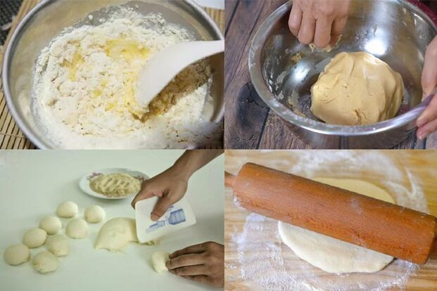 Chia phần vỏ bánh thành các phần 15g và cán bột mỏng (Nguồn: Internet)