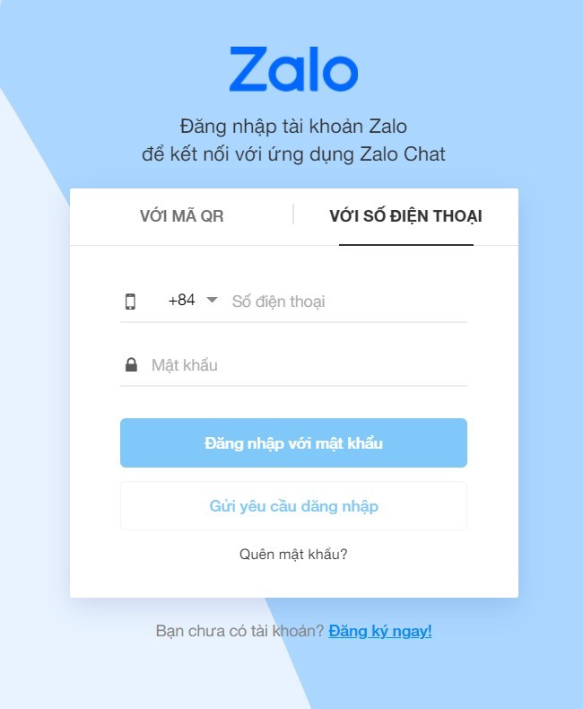 Đăng nhập Zalo bằng số điện thoại và mật khẩu