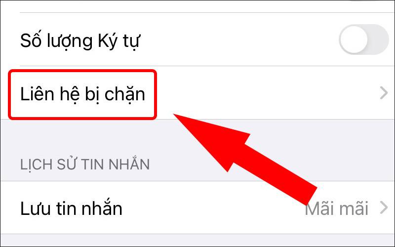 Chọn liên hệ bị chặn để gỡ/bỏ chặn số điện thoại trên iPhone