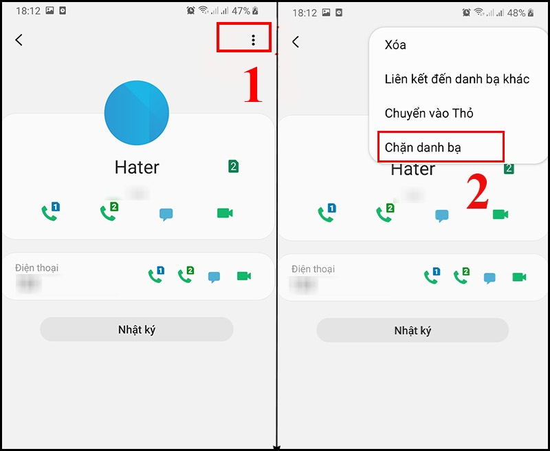 Chọn số điện thoại để chặn danh bạ