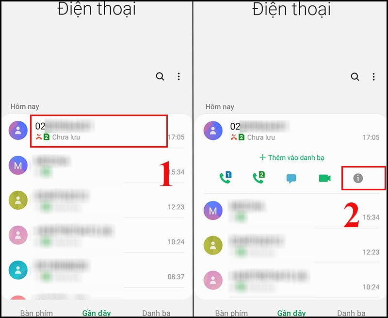 Nhấn chọn số điện thoại muốn chặn trong lịch sử cuộc gọi