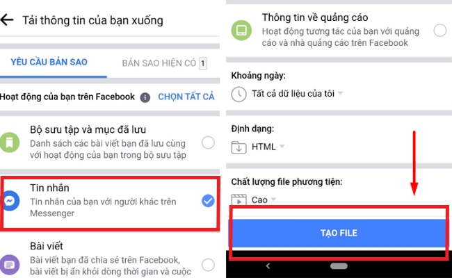 tải file lưu tin nhắn messenger facebook về máy điện thoại Android