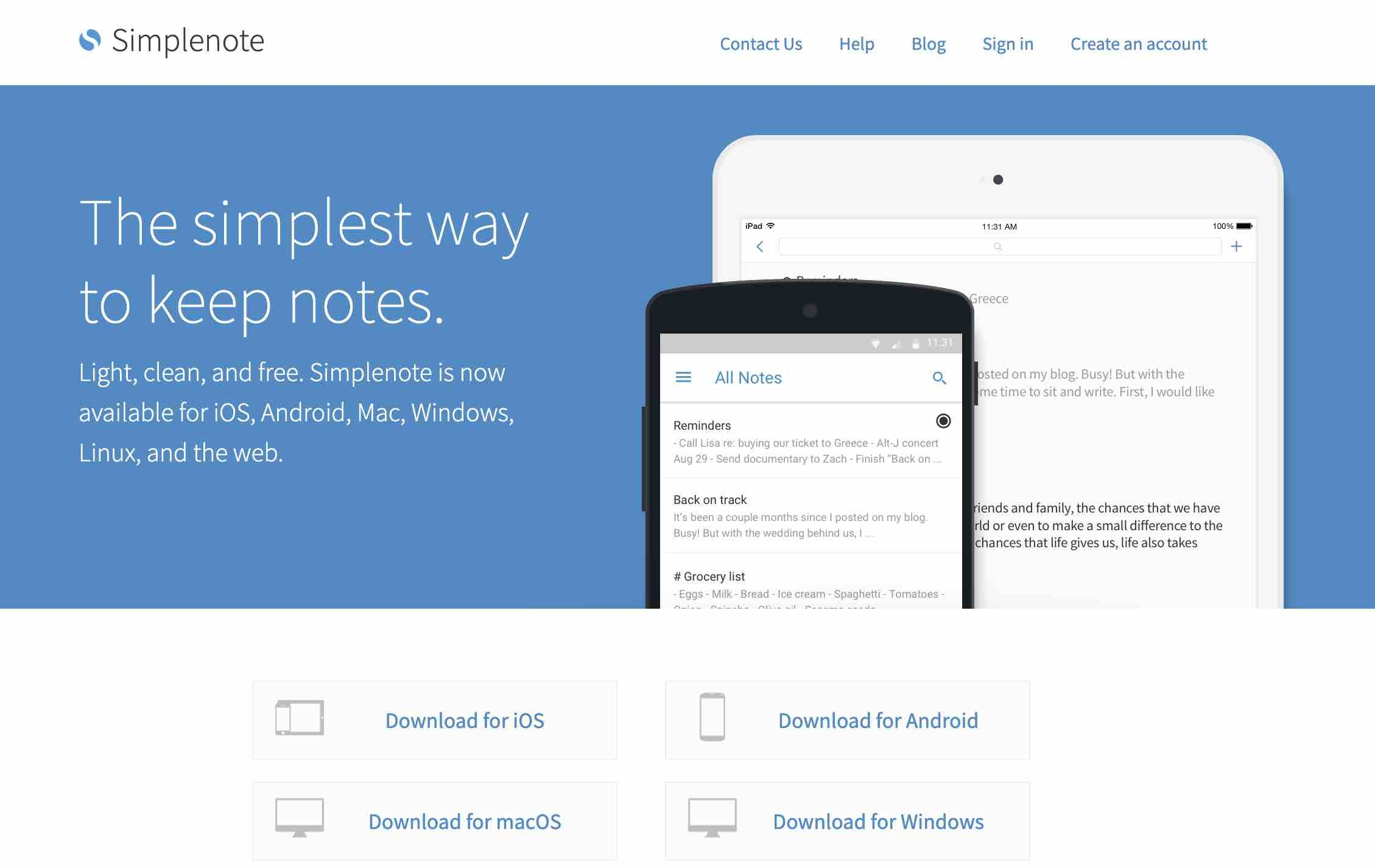 Ứng dụng ghi chú Simplenote