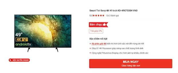 Smart Tivi Sony 49 inch KD-49X7500H