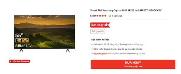 Smart Tivi Samsung Crystal UHD 4K 55 inch
