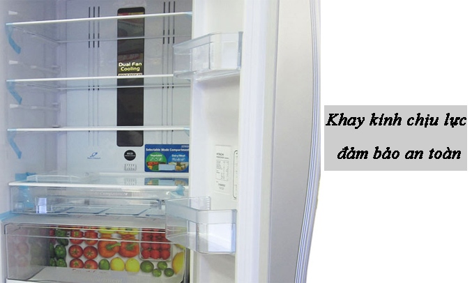 Tủ lạnh Hitachi Inverter 382 lít R-WB475PGV2 (GS) Khay kính chịu lực đảm bảo an toàn