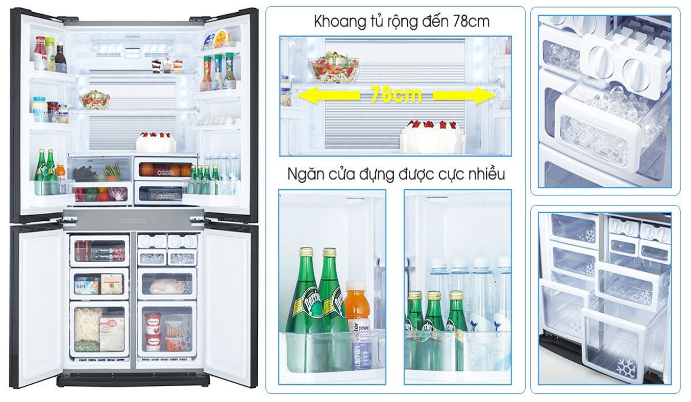 Tủ lạnh Sharp Inverter 678 lít SJ-FX680V-ST hệ thống khay kệ đa dạng