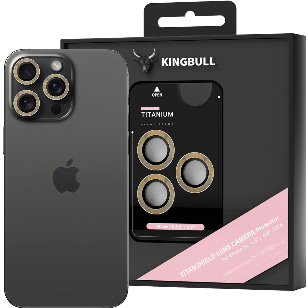 Kính Cường Lực Mipow Kingbull Lens Camera Protector Iphone 16 Pro/Promax Gold
