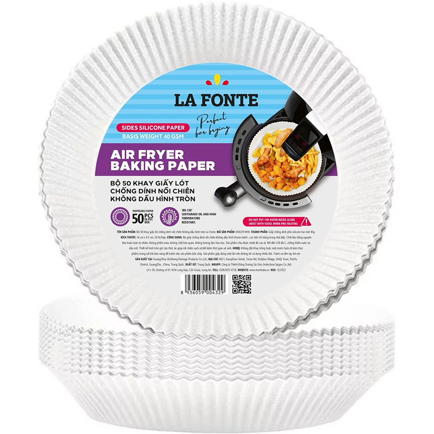 Bộ 50 Khay Giấy Lót Chống Dính Nồi Chiên Không Dầu Hình Tròn Lafonte - 004329 - Whi