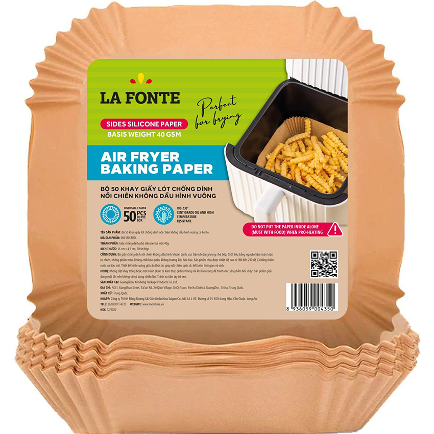 Bộ 50 Khay Giấy Lót Chống Dính Nồi Chiên Không Dầu Hình Vuông Lafonte - 004350 - Bro