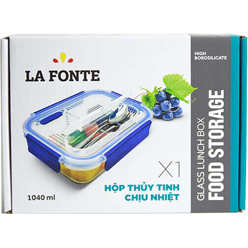 Hộp Cơm Thủy Tinh Chịu Nhiệt Lafonte X1 1040Ml - Có Kèm Muỗng Nĩa Inox