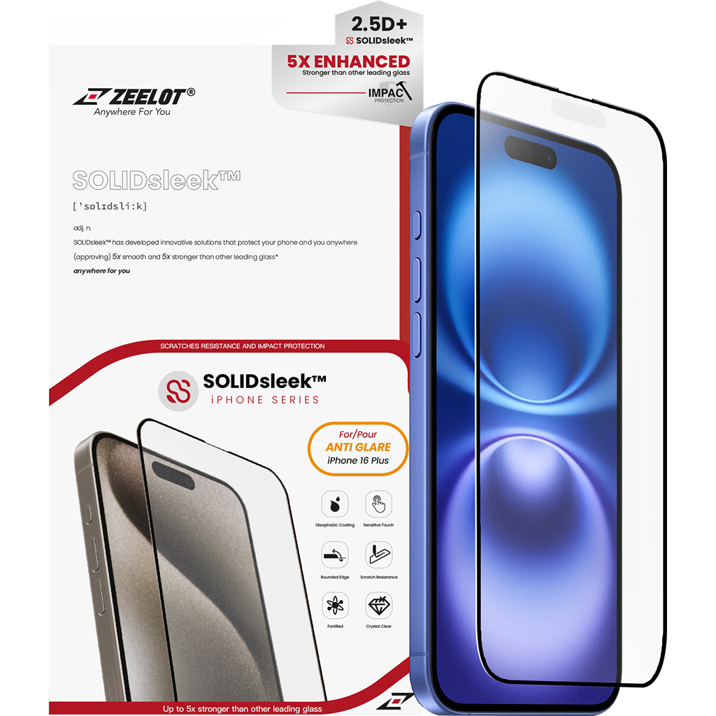 Miếng dán cường lực chống vân tay Zeelot (2.5D ) Solidsleek cho Iphone 16 Plus