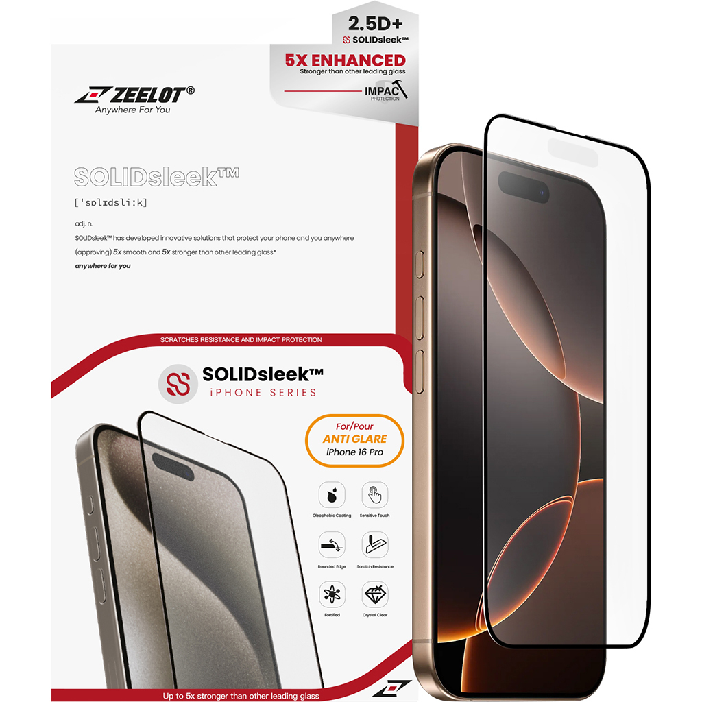 Miếng dán cường lực chống vân tay Zeelot (2.5D ) Solidsleek cho Iphone 16 Pro