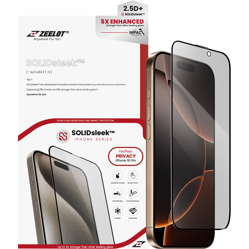 Miếng Dán Cường Lực Chống Nhìn Trộm Zeelot (2.5D+) Solidsleek Iphone 16 Pro
