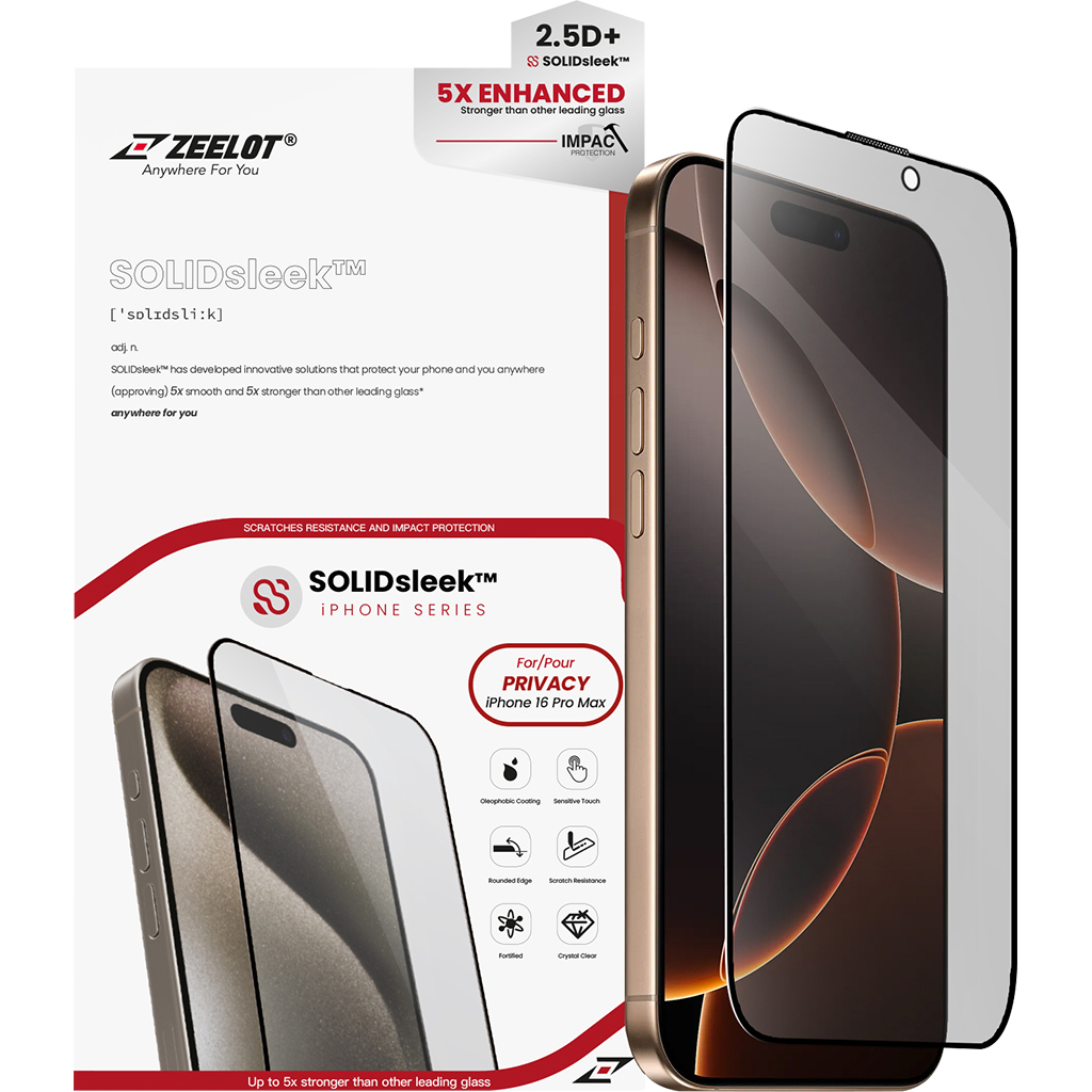 Miếng Dán Cường Lực Chống Nhìn Trộm Zeelot (2.5D+) Solidsleek Iphone 16 Promax