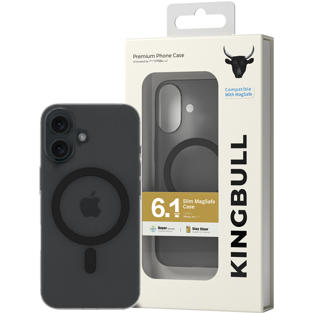 Ốp Lưng Mipow Premium Slim Case Cho Iphone 16 Black Matt + Black Magsafe