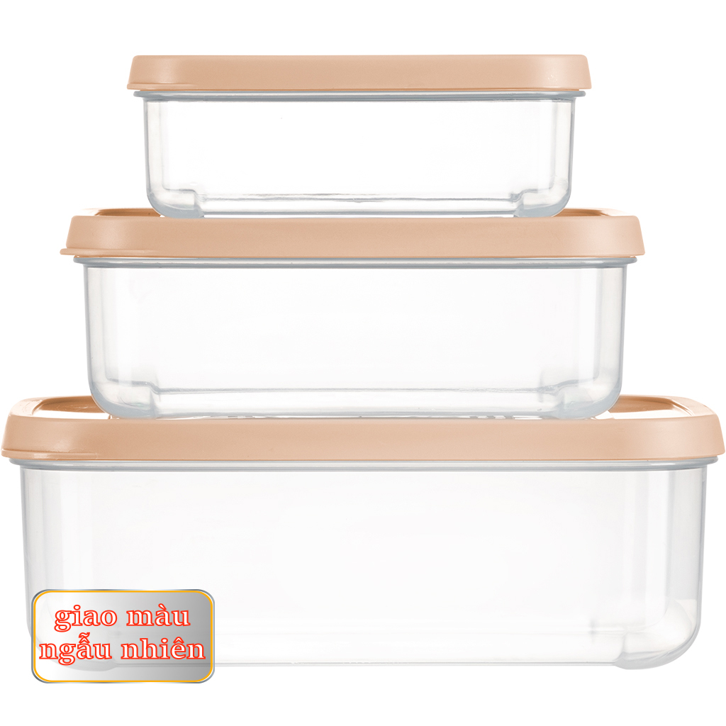 Bộ 3 Hộp Thực Phẩm Hình Chữ Nhật Hokkaido (500 - 1000 - 2000 Ml)