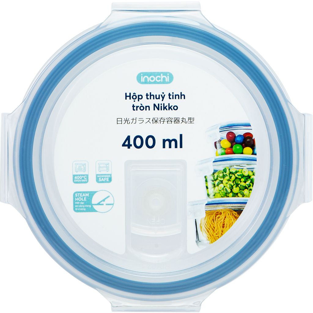 Hộp Thủy Tinh Kháng Khuẩn Tròn Nikko 400Ml - 620Ml - 950Ml Inochi