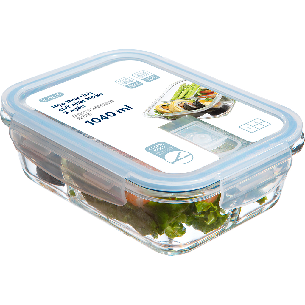 Hộp Thủy Tinh Chữ Nhật Nikko 1040Ml (3 Ngăn)