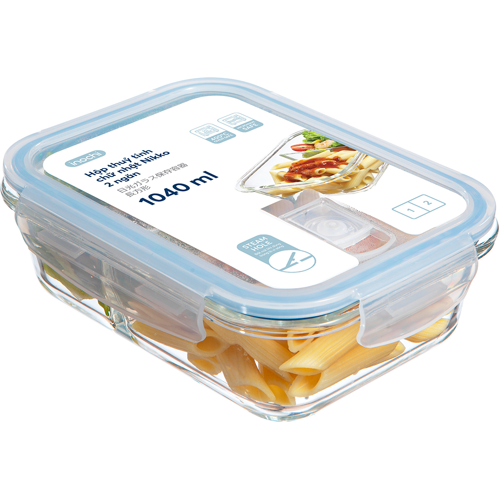 Hộp Thủy Tinh 2 Ngăn Hình Chữ Nhật Nikko 1040 Ml
