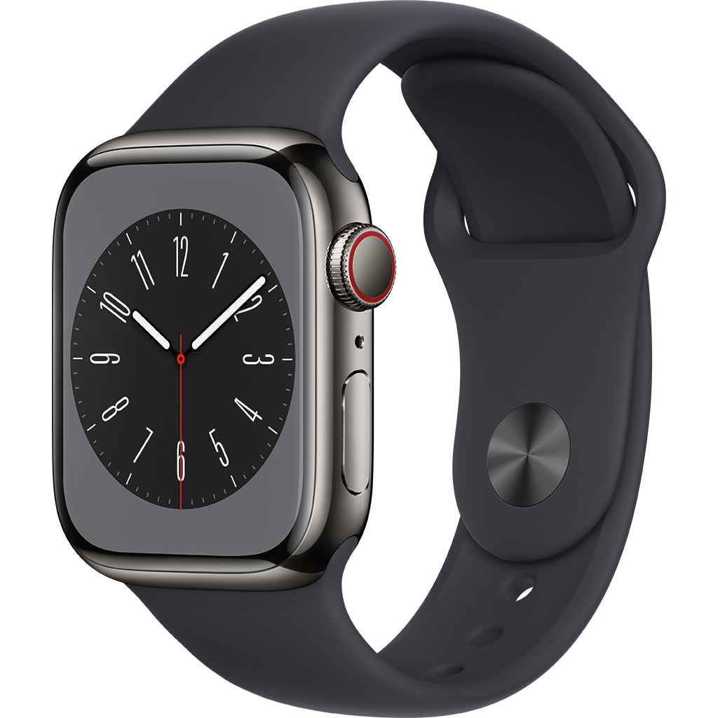 Apple Watch S8 LTE 41mm viền thép Graphite dây silicone Midnight MNJJ3VN/A