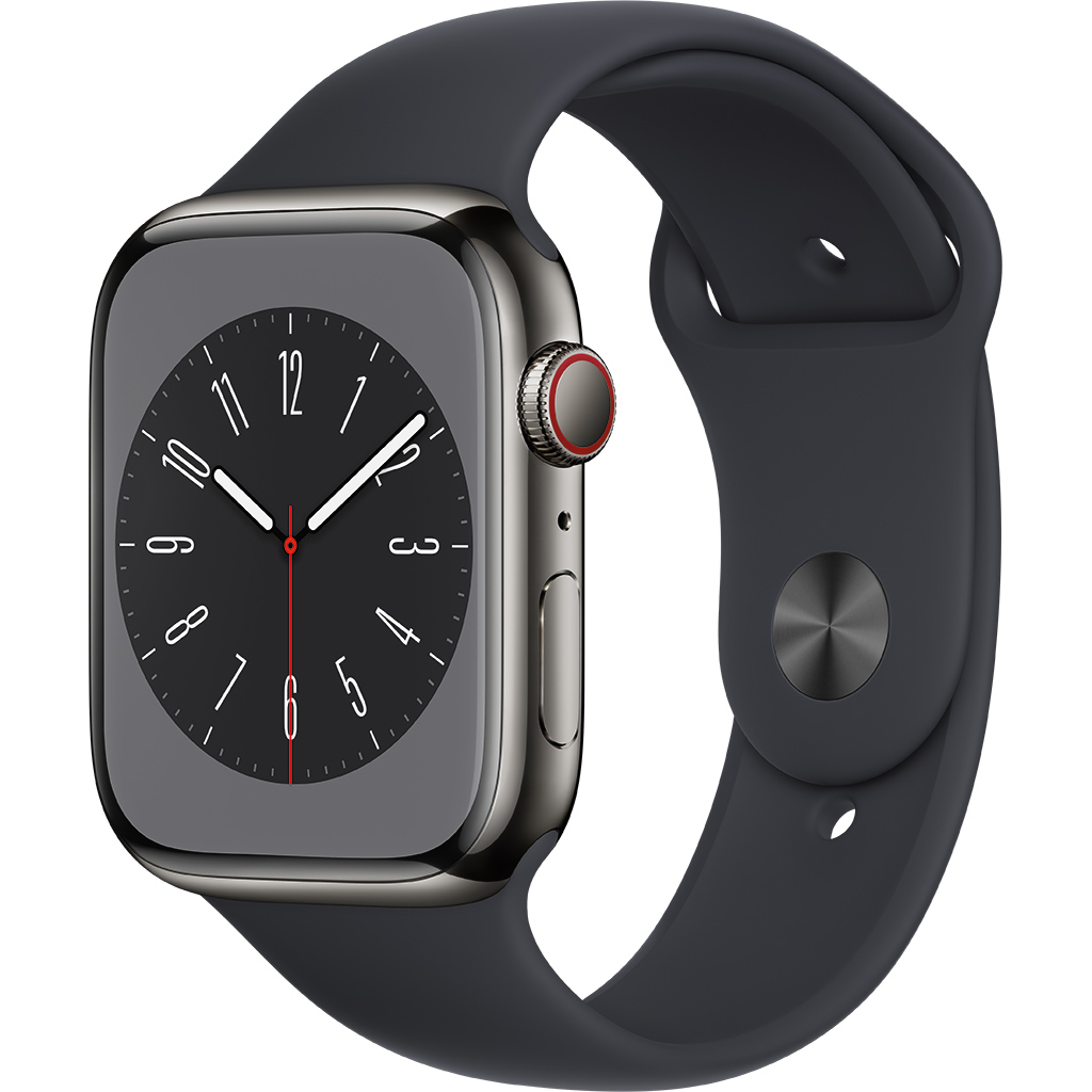 Apple Watch S8 LTE 45mm viền thép Graphite dây silicone Midnight MNKU3VN/A