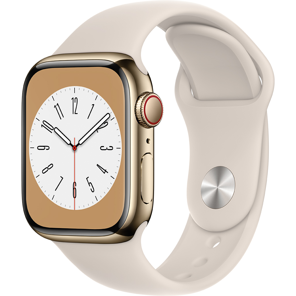 Apple Watch S8 LTE 41mm viền thép Gold dây silicone Starlight MNJC3VN/A