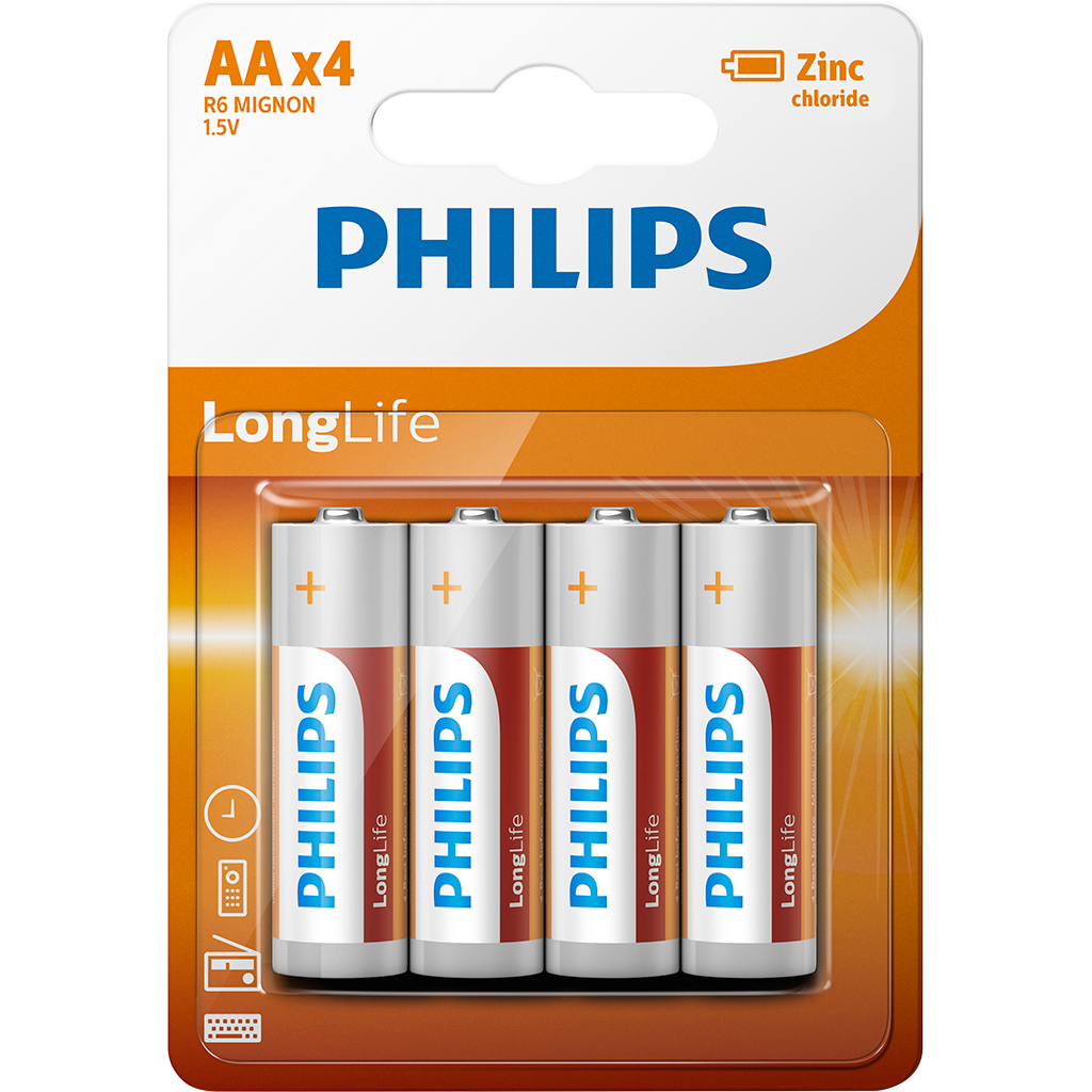 Pin AA 4 viên Zinc Carbon Philips R6L4B/97