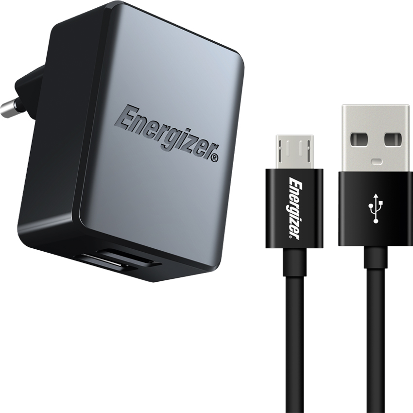 Sạc Energiner 3.4A 2USB kèm cáp MicroUSB ACA2CEUUMC3 Đen