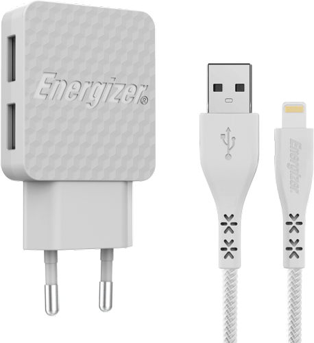 Sạc Energizer 3.4A 2 USB kèm cáp Lightning - AC2CEULLIM