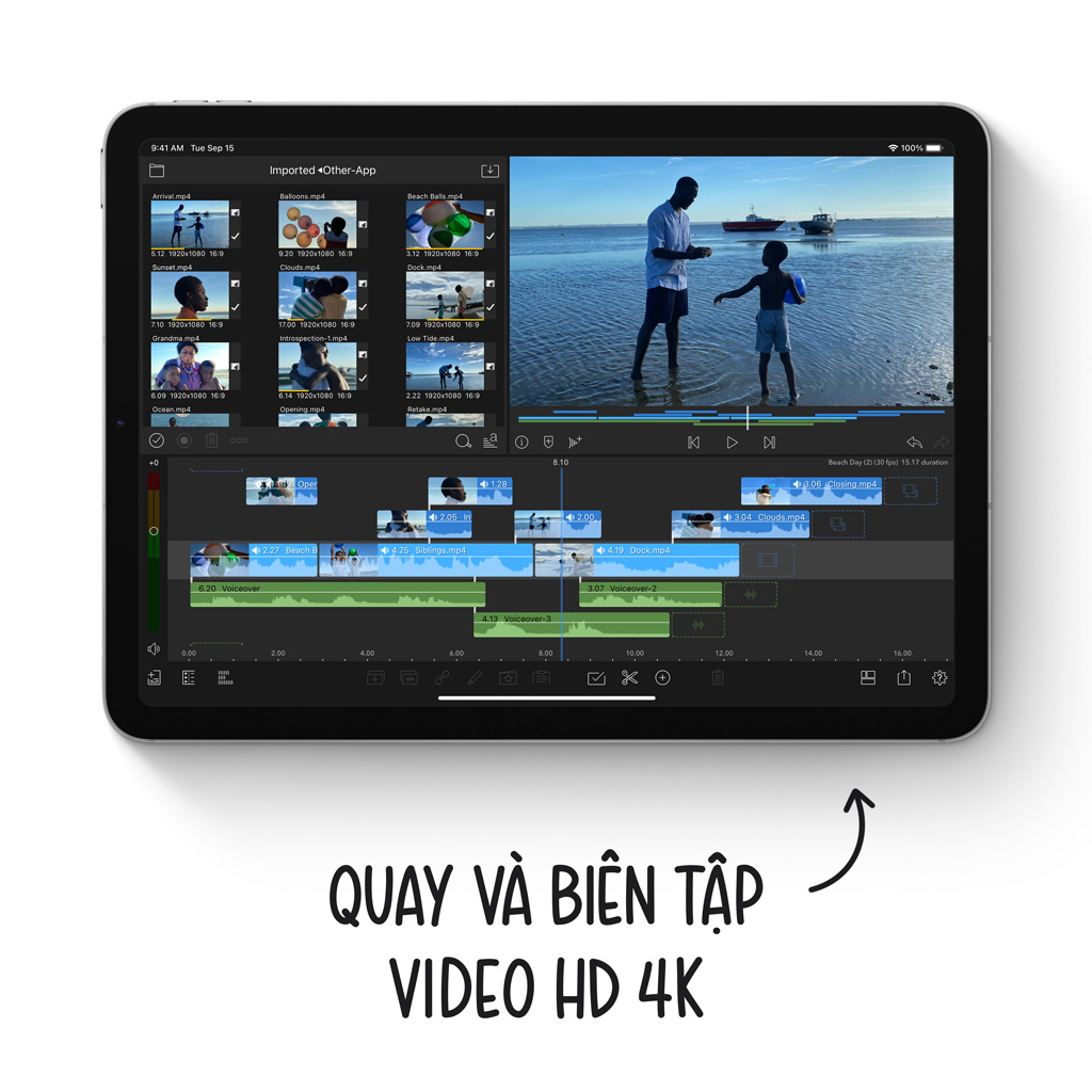 Máy tính bảng iPad Air 10.9 inch Wifi 64GB MYFQ2ZA/A Xanh dương 2020 quay phim và biên tập video