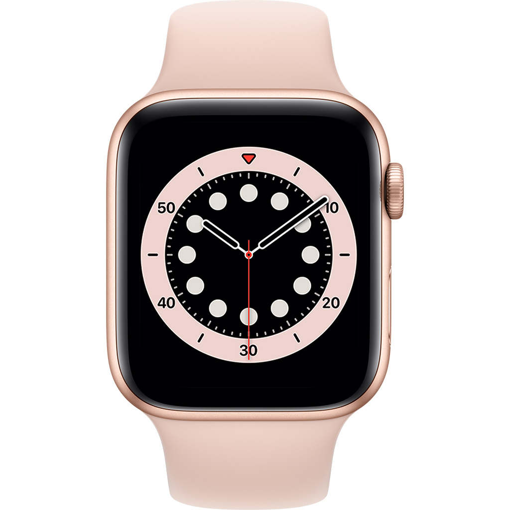 Apple Watch S6 GPS 44mm vỏ nhôm dây cao su Hồng mặt chính diện