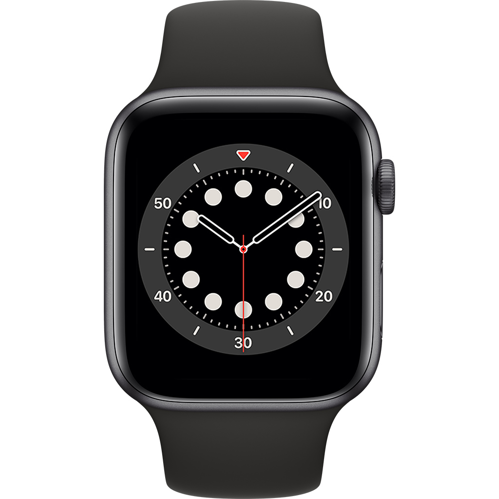 Apple Watch S6 GPS 44mm vỏ nhôm dây cao su Đen mặt chính diện