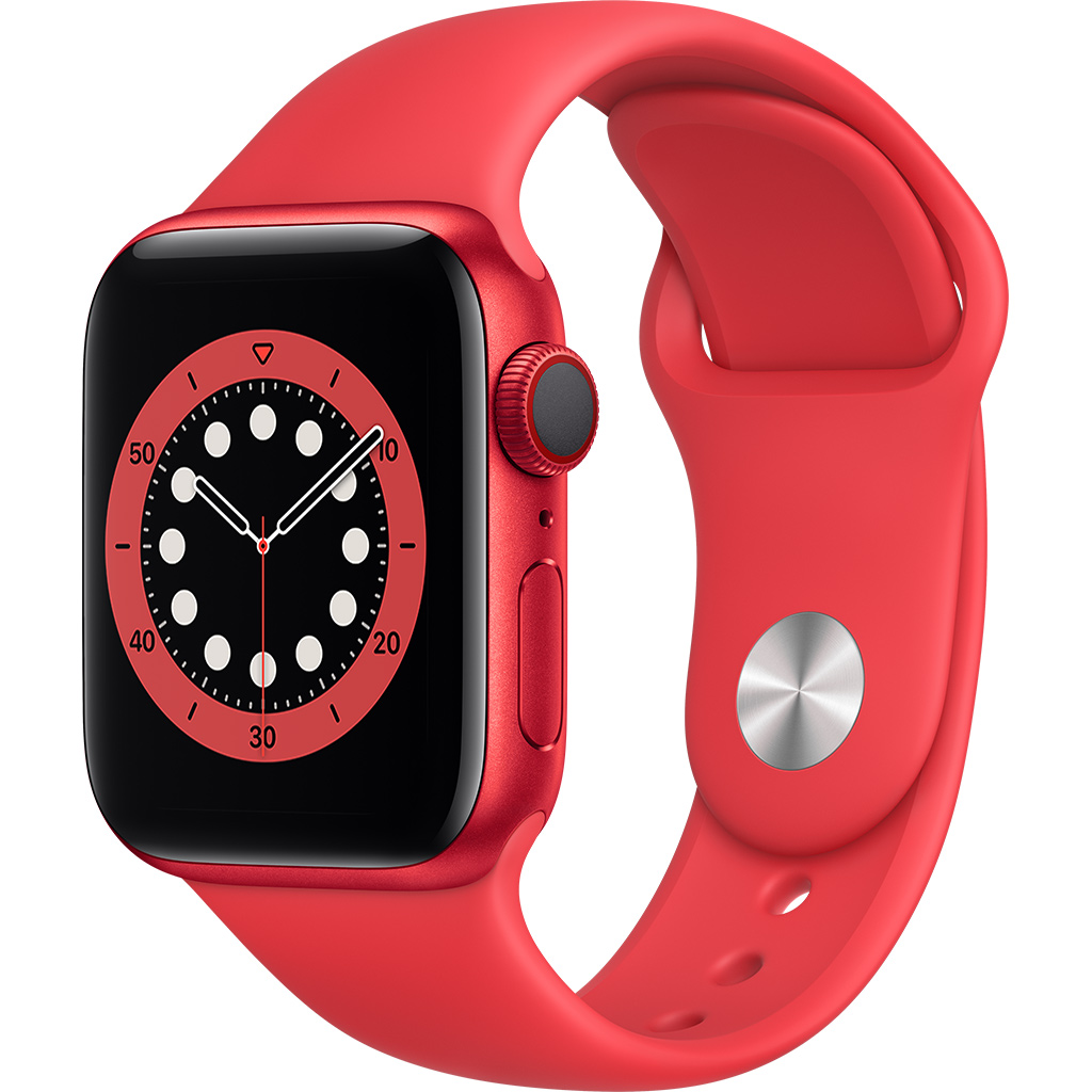 Apple Watch S6 LTE 40mm vỏ nhôm dây cao su Đỏ mặt nghiêng trái