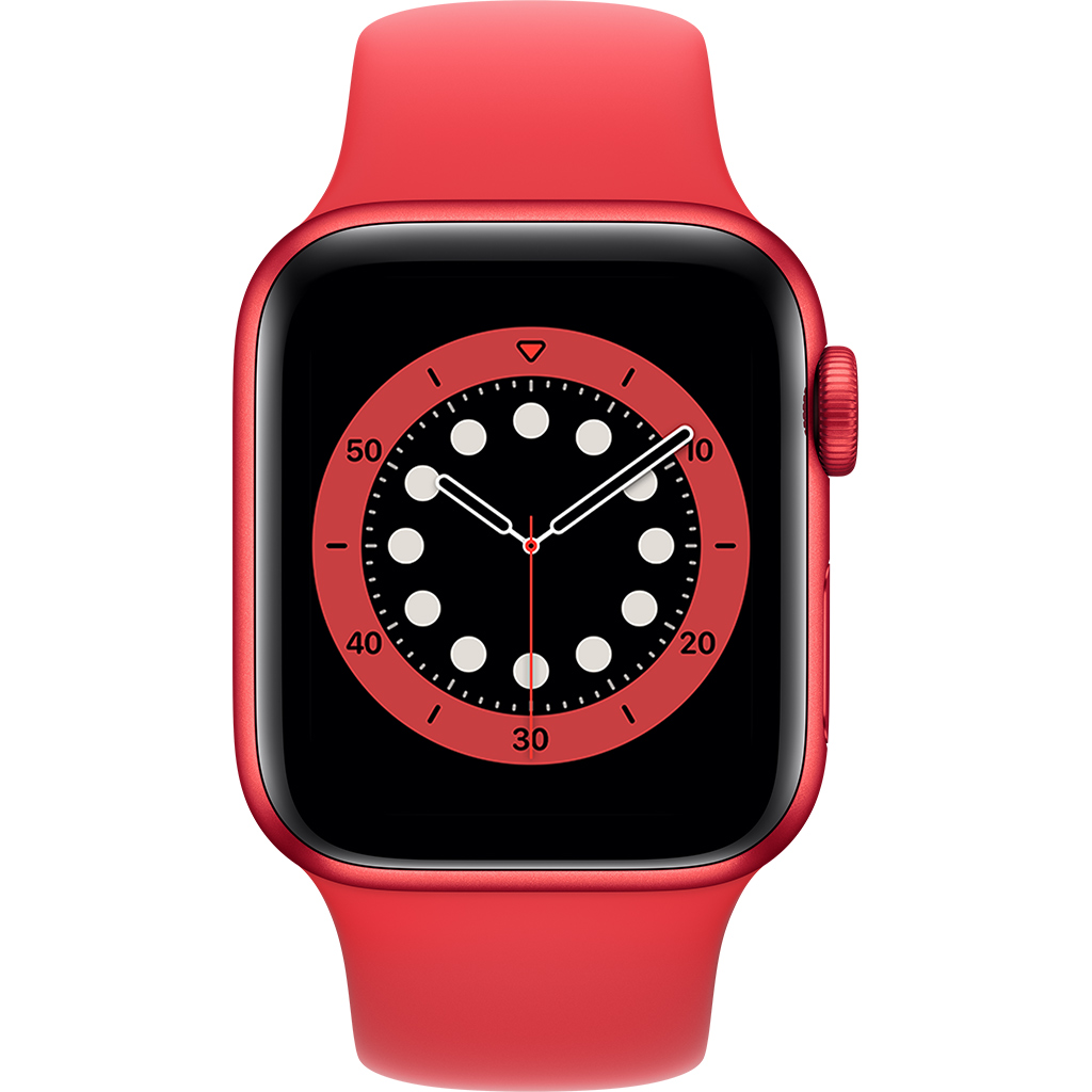 Apple Watch S6 LTE 40mm vỏ nhôm dây cao su Đỏ mặt chính diện