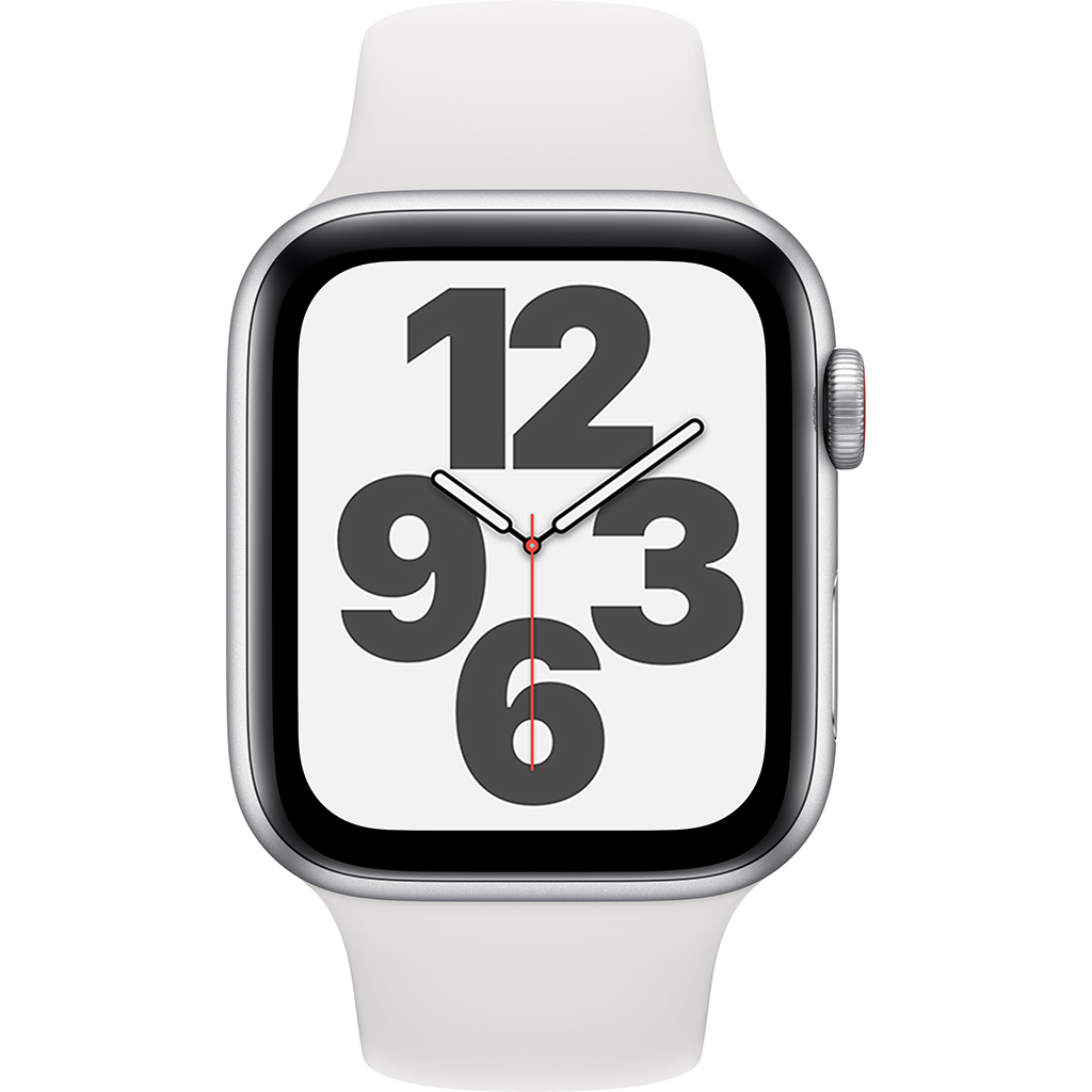 Apple Watch SE LTE 44mm Vỏ nhôm Dây cao su Trắng mặt chính diện