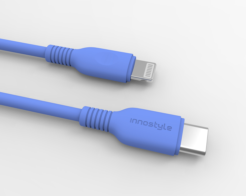 Cáp sạc USB-C to Lightning 1.2m Innostyle Jazzy J_ICL120 Xanh Bên ngoài cáp được trang bị bằng nhựa PVC cao cấp