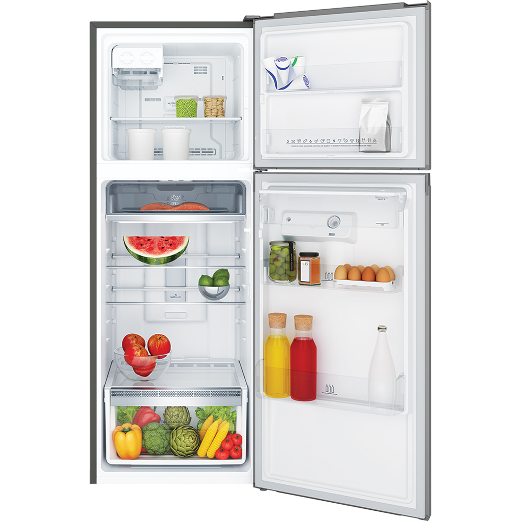 Tủ lạnh Electrolux Inverter 312 lít ETB3440K-A mặt chính diện cửa mở có đồ ăn