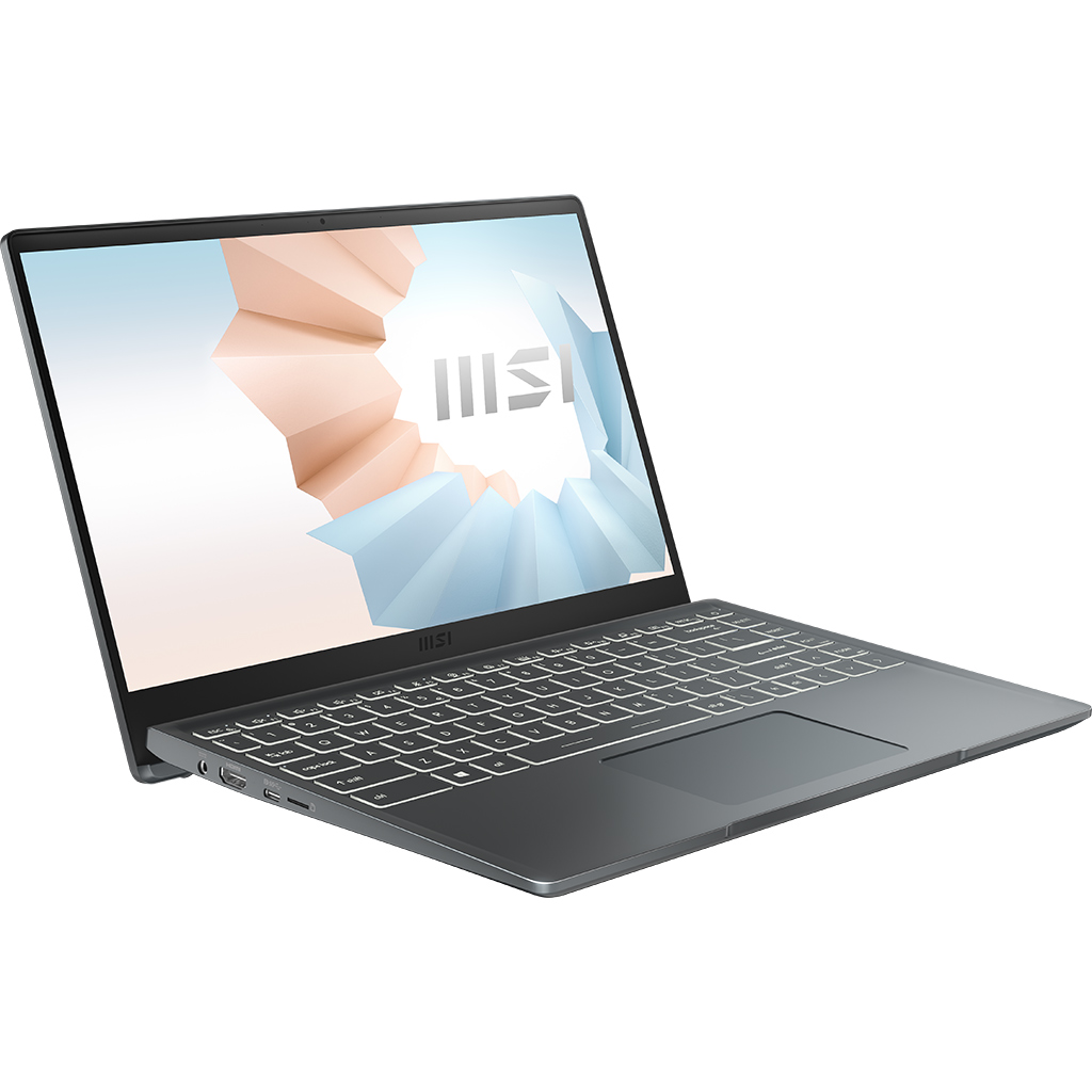 Laptop MSI Modern 14 B5M R55500U (204VN) mặt nghiêng trái