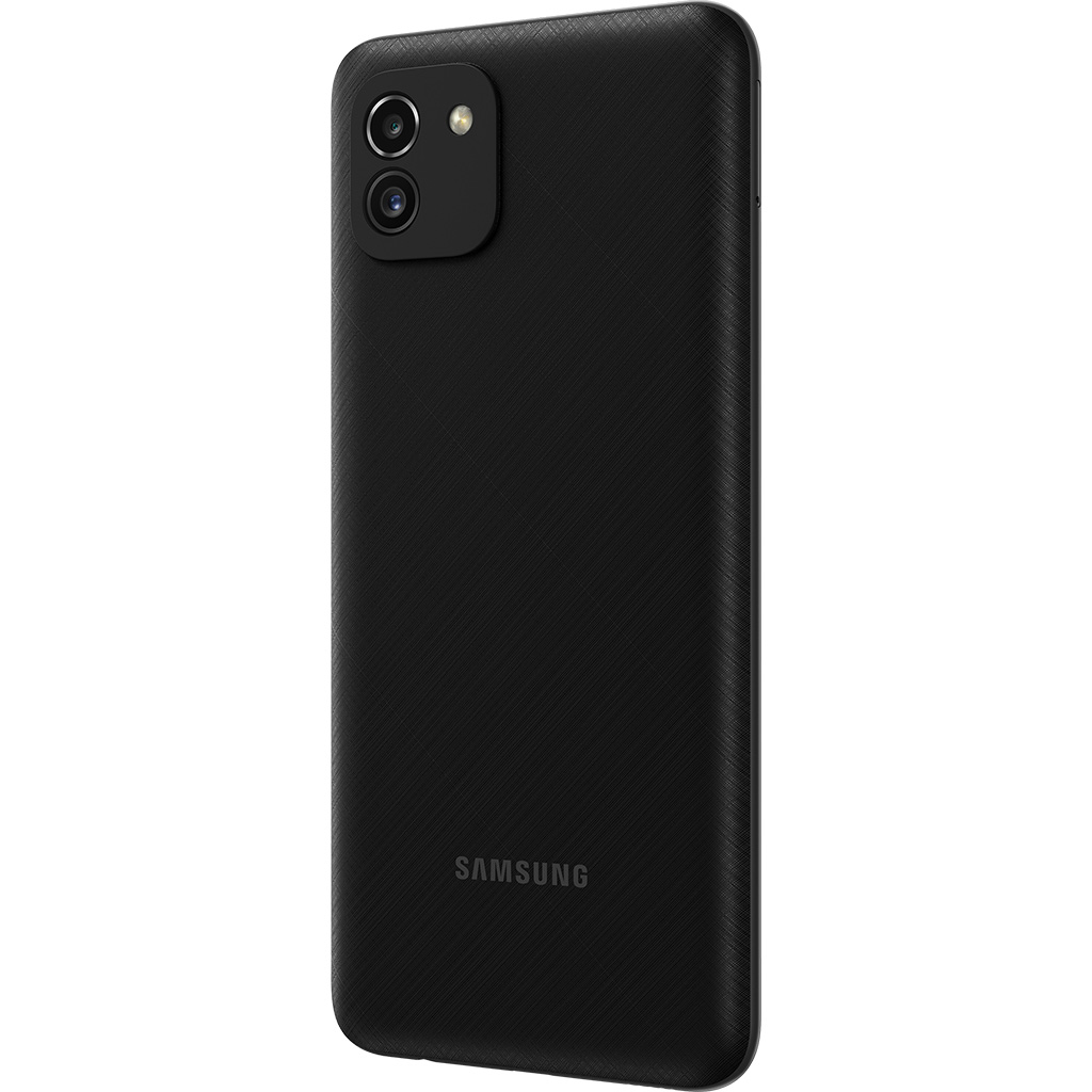 Điện thoại Samsung Galaxy A03 32GB Đen mặt lưng nghiêng trái