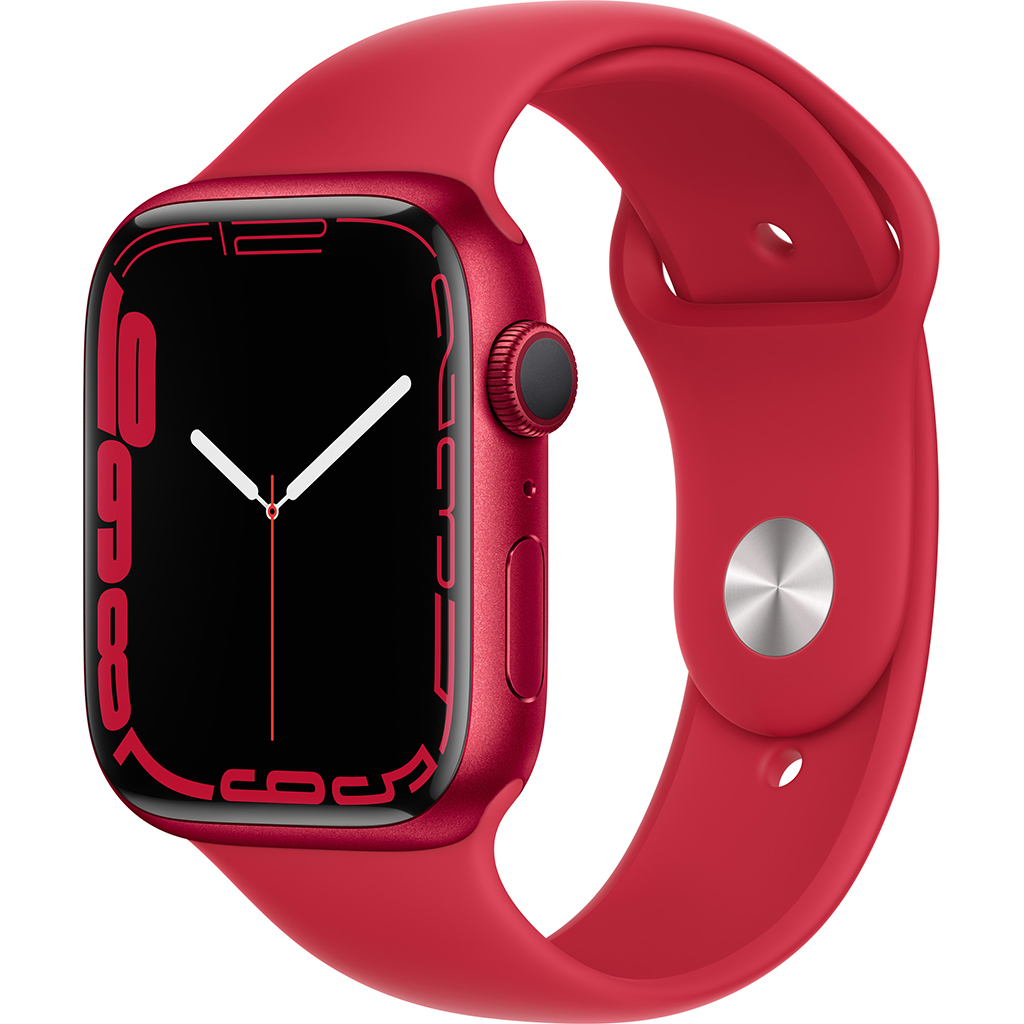 Apple Watch S7 GPS 45mm viền nhôm dây cao su Đỏ mặt nghiêng phải