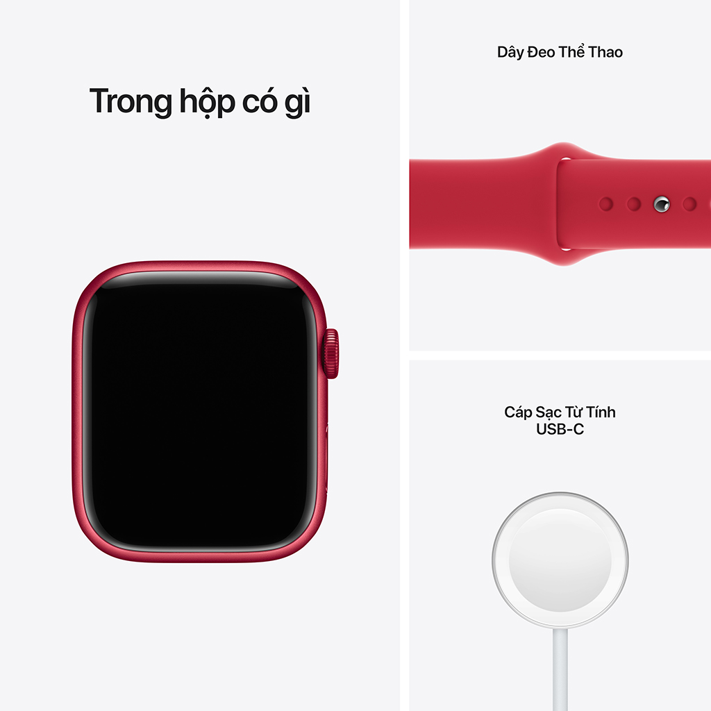 Apple Watch S7 GPS 45mm viền nhôm dây cao su Đỏ phụ kiện kèm