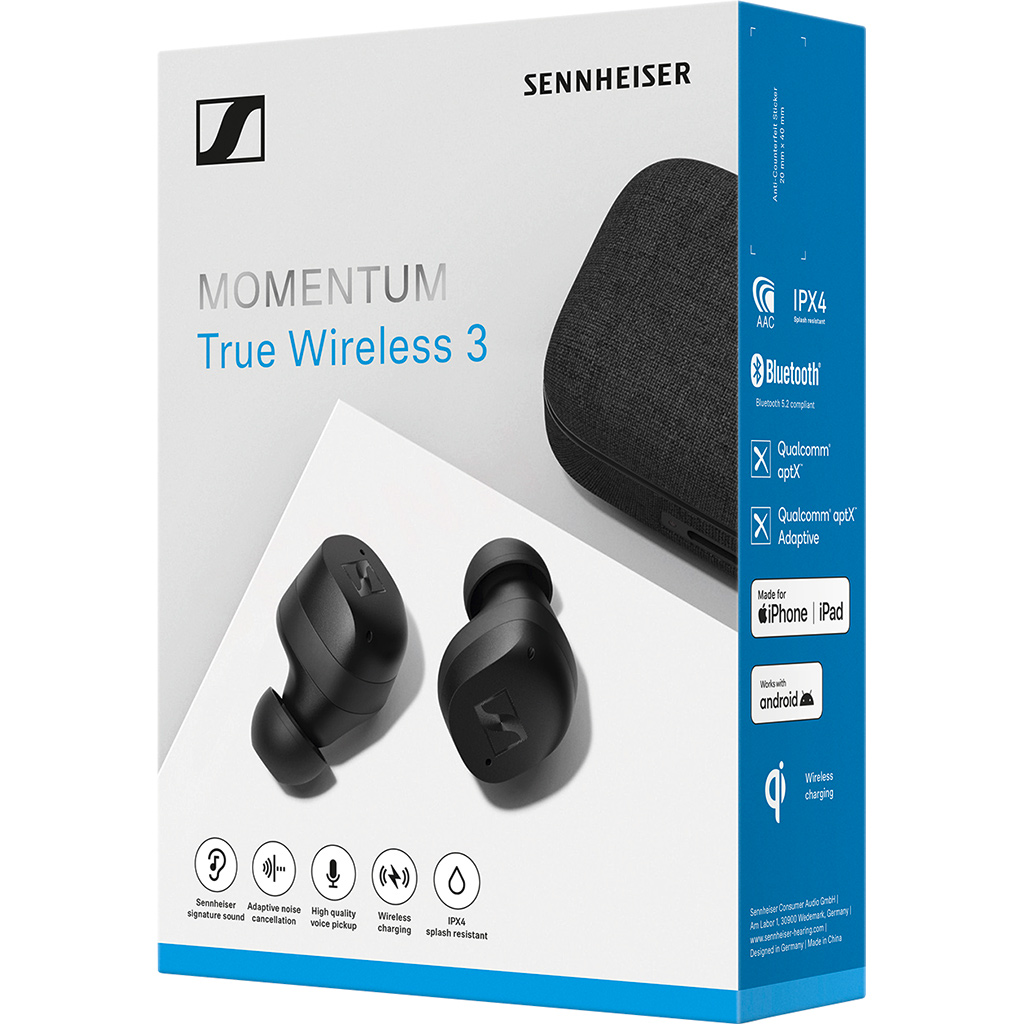 Tai nghe Bluetooth Sennheiser Momentum True Wireless 3 Đen hộp mặt trước