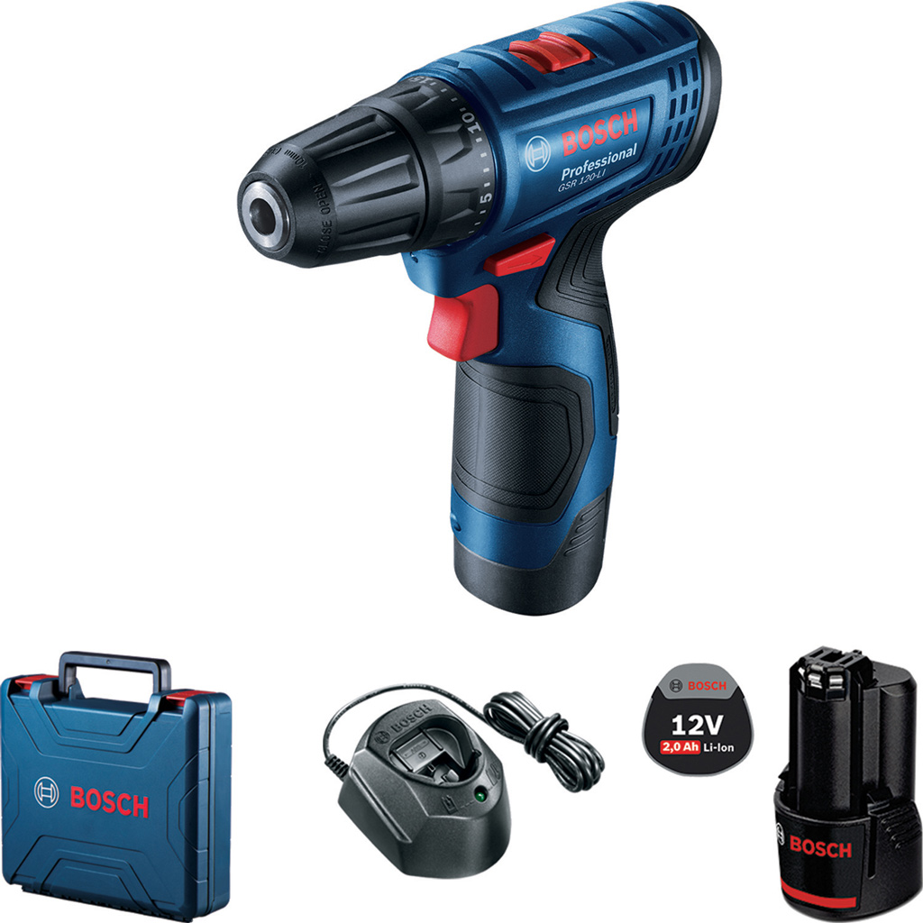 Bộ máy khoan vít pin Bosch GSR 120-LI (Gồm 2 pin + sạc + hộp nhựa)