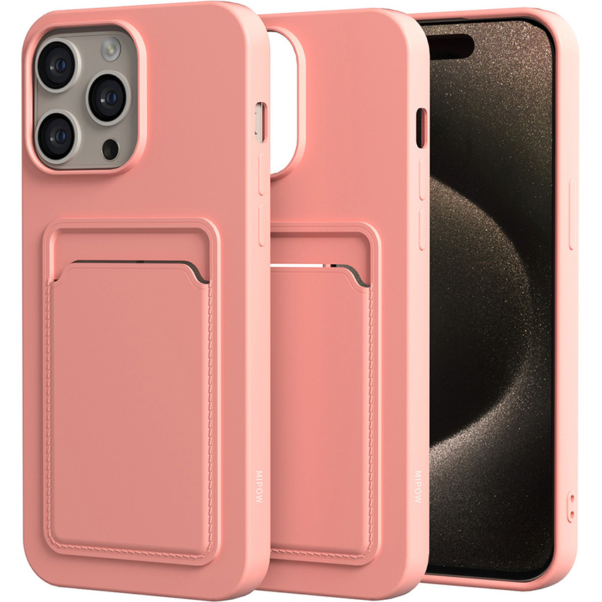 Ốp lưng iPhone 15 Pro Max Mipow Card Bag TPU Leather Hồng