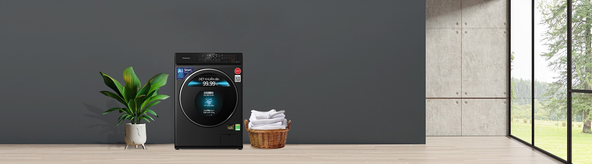 Máy giặt sấy Panasonic Inverter 9 kg NA-S96FR1BVT mặt chính diện